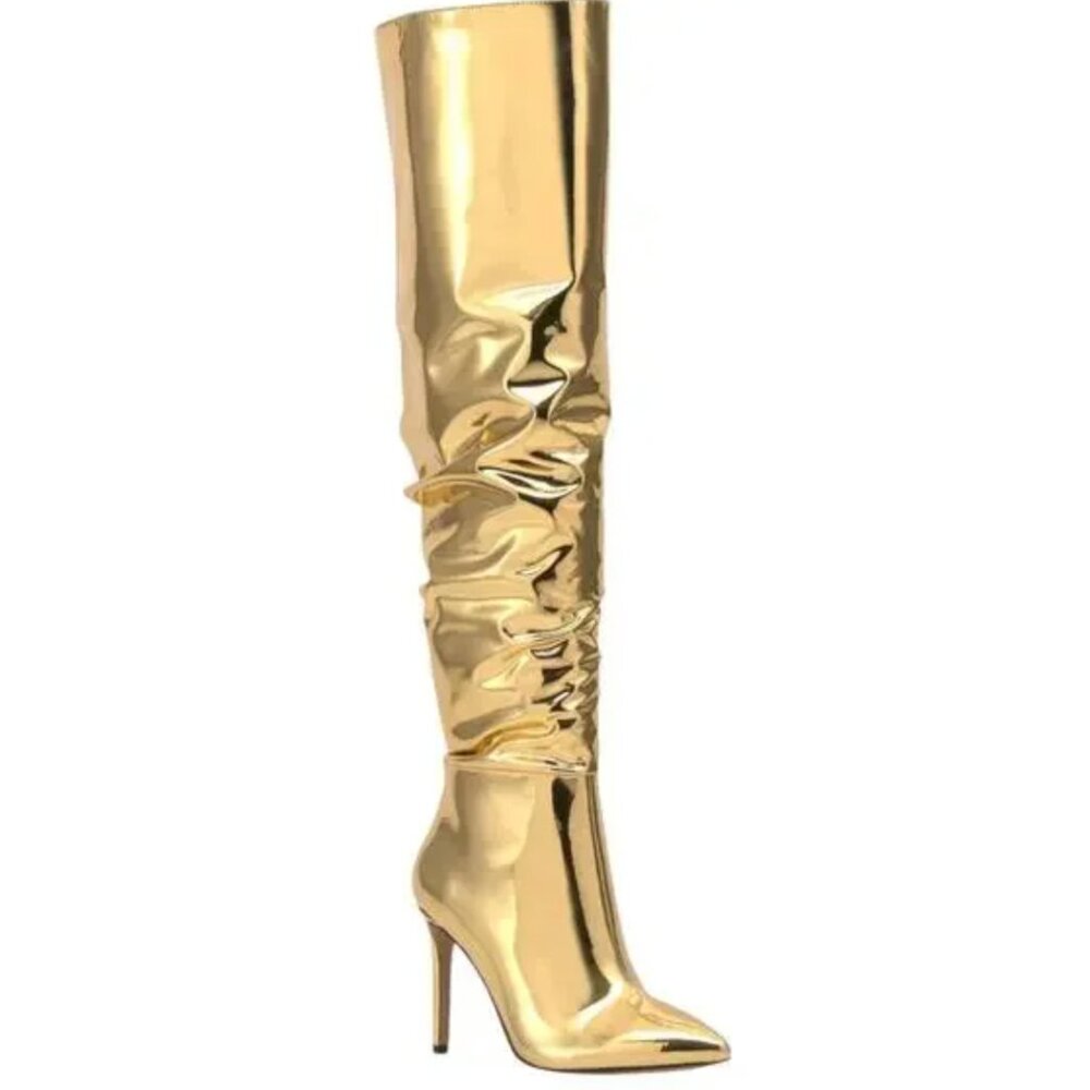 INC Women's Iyonna Over The Knee Slouch Boots Gold Sizes Available NWB